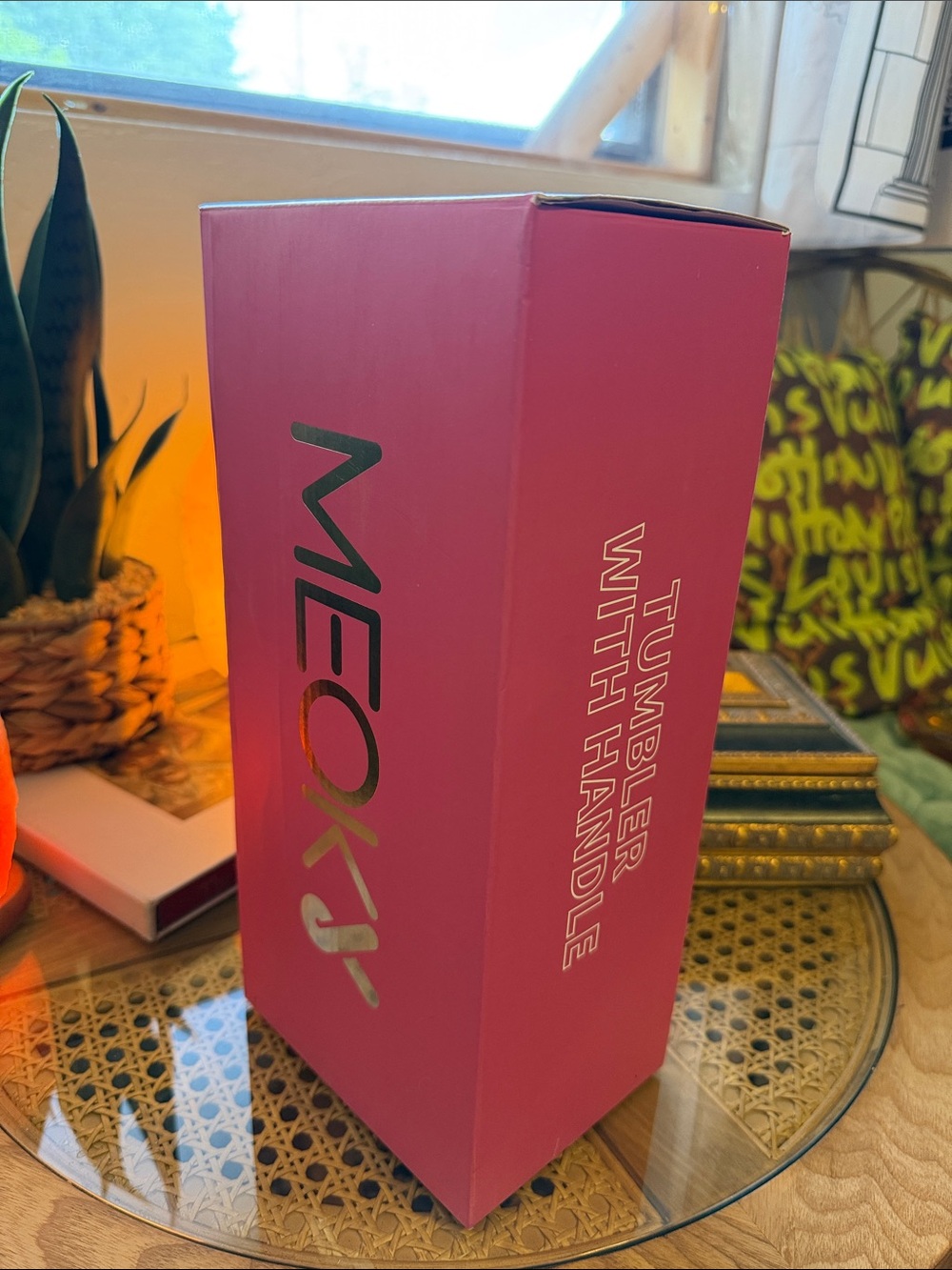 Pink Snake-Print Insulated Travel Mug with Handle - Picture 3 of 5